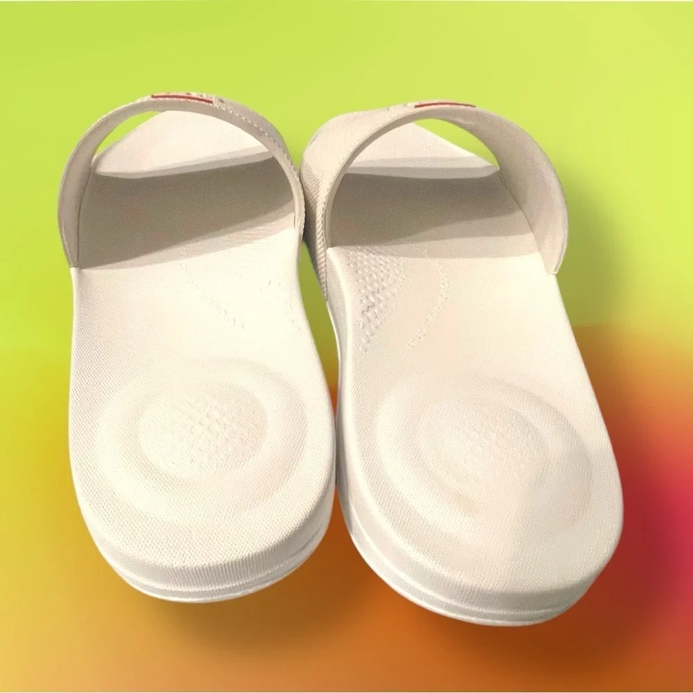 Men's iQUSHION Pool Slides Rubber White Red Size 10